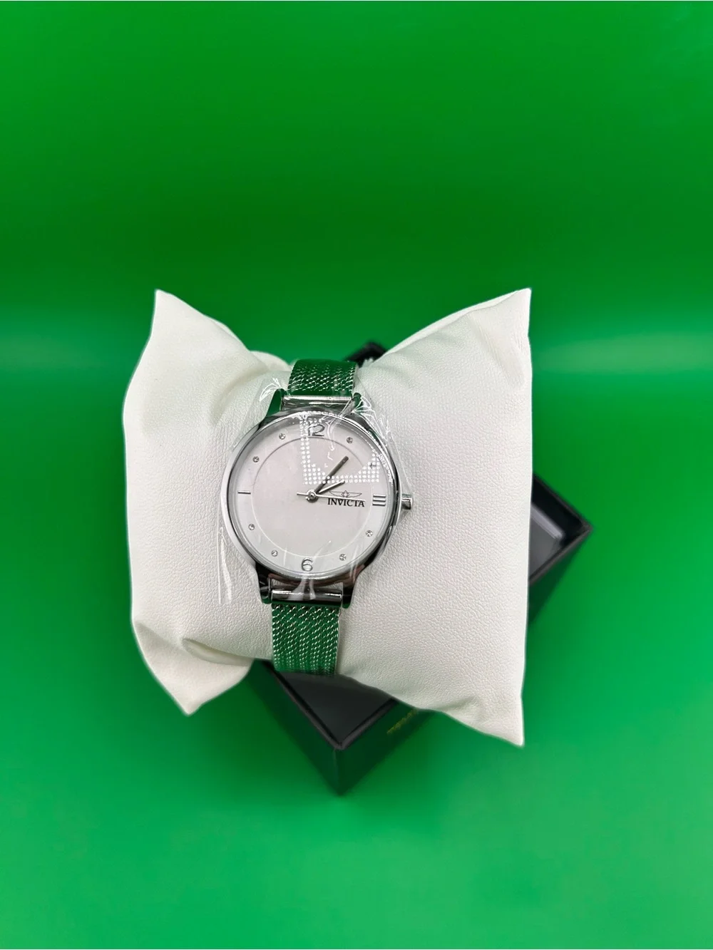 Invicta Silver Dial Watch with Green Mesh Strap (70291)